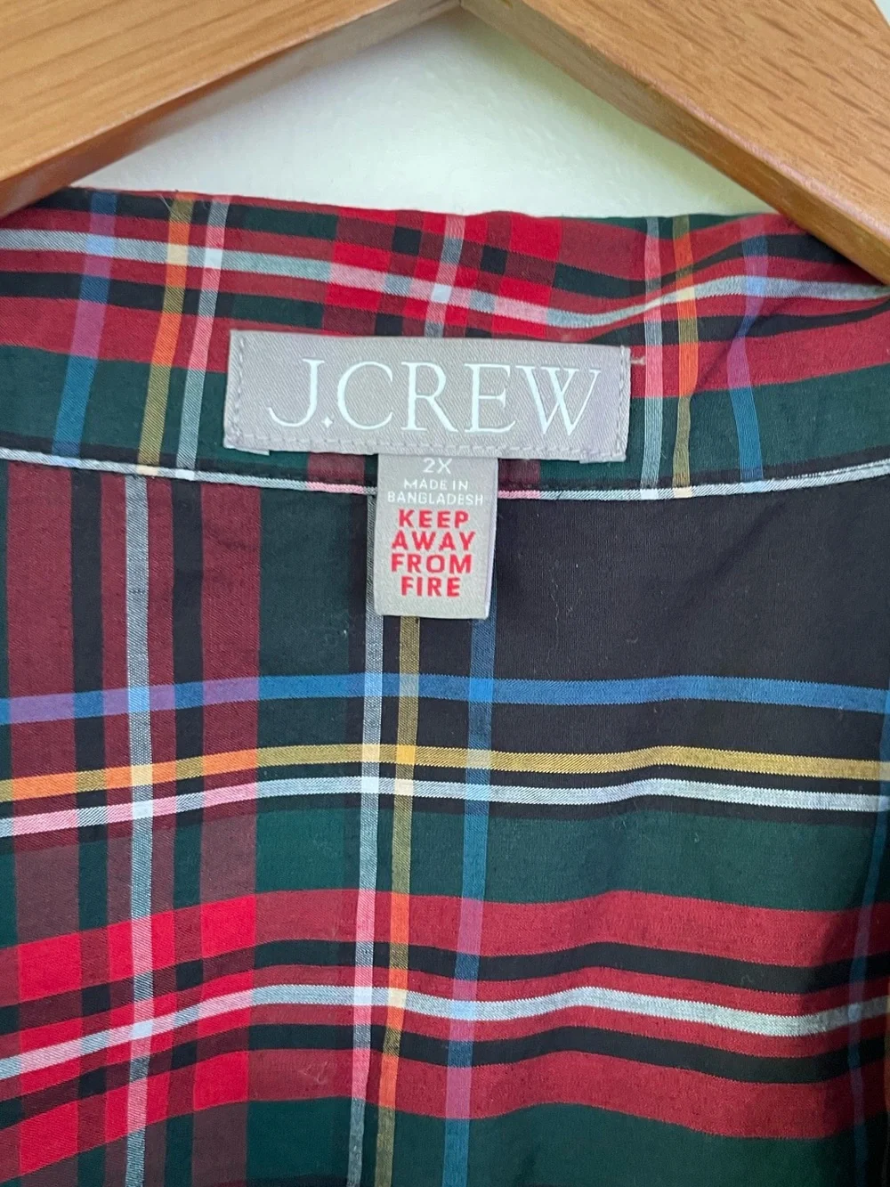 J Crew Pajama Top Only in Stewart Tartan Cotton Poplin size 2X Plaid Button Up